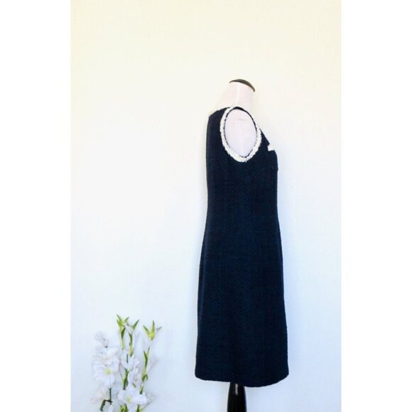 NEW! Talbots Ribbon Tweed Sheath Dress Sleeveless Career Chic Navy Blue SZ 4P - Picture 6 of 9